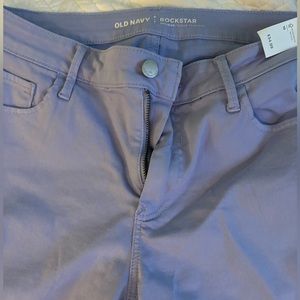 Old Navy Rockstar, purple, mid-rise skinny jeans, ankle length, raw edge